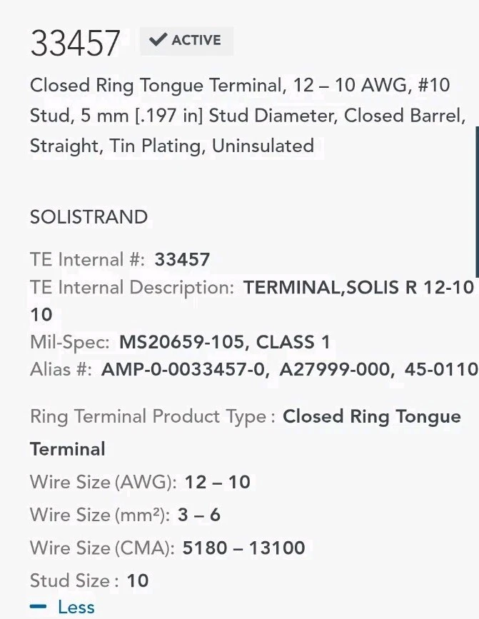 Terminal Lengua Anillo Cerrado TE Connectivity 33457 (Caja de 500) Foto 4 de 4