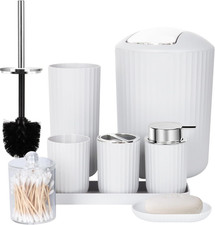 Set Completo Di Accessori Da Bagno, 8 Pezzi Con Cestino, Dispenser Di Sapone, Po
