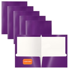 2 Pocket Glossy Laminated Purple Paper Folders, Letter Size, Purple Paper Por...