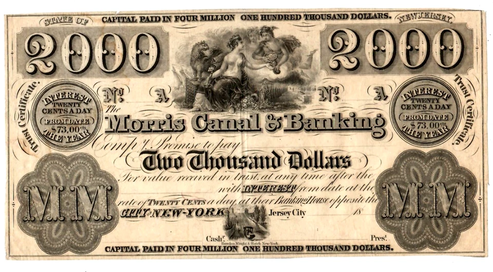 $2000 "MORRIS CANAL BANKING" (SUPER RARE)!!!!!!! $2000 "MORRIS CANAL" NEW YORK!! - Image 2 of 3