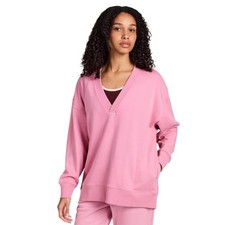 Champion Women's V Neck Pink Pullover French Terry Loungewear Sweatshirt Size S