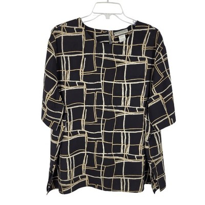 Abstract Grid Print Blouse Boxy Fit Artsy Minimalist Statement Top 42/22W