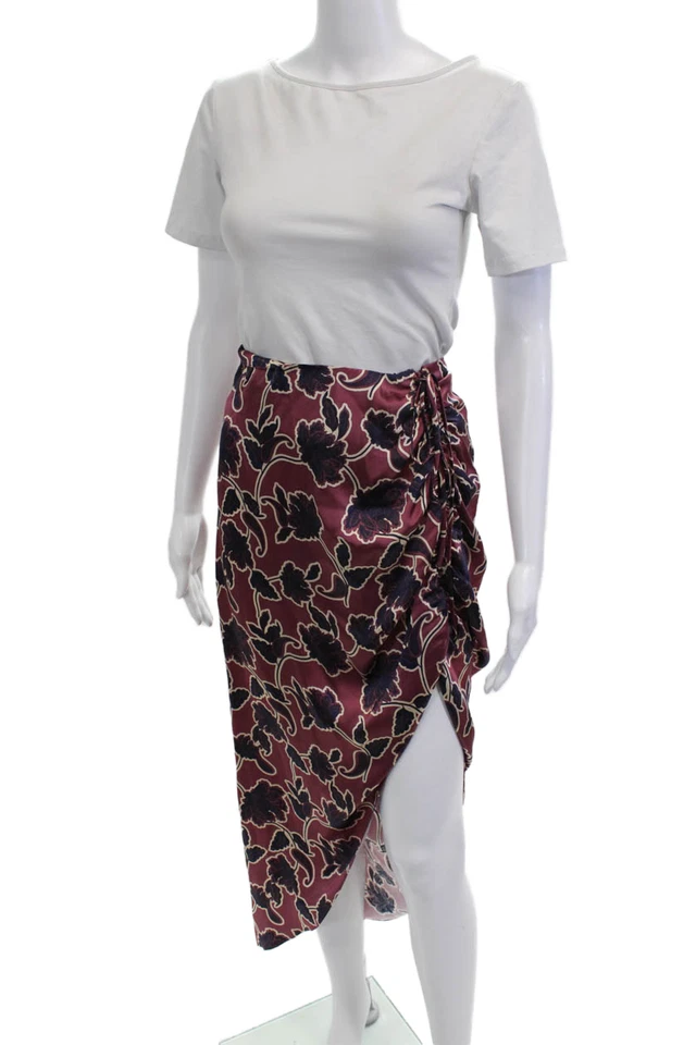 Falda midi envolvente 100 % seda azul oscuro floral cami NYC para mujer talla S Foto 2 de 4