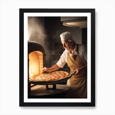 Pizzakoch bereitet Pizza zu Kunstdruck gerahmtes Wandbild Poster Leinwanddruck Bild