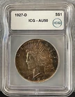 1927-D SILVER Peace Dollar ICG AU50 - Dark Amber Toned Surfaces!