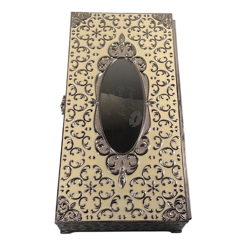 TR Music Jewelry Box Large Silver Tone Cream Enamel Hinged Victorian Chic Gift - Picture 5 of 16