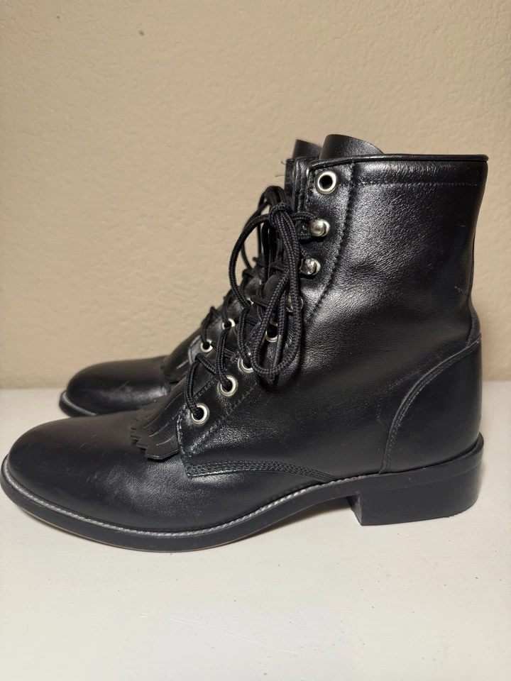 Justin Niñas Jóvenes Cuero Negro Kiltie Roper Botas Zapatos Talla US 3 1/2 D Foto 4 de 4