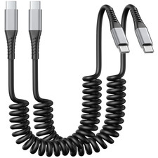 Coiled USB C to USB C Cable 3FT, 2Pack Retractable Car Charger Cord Type C to C