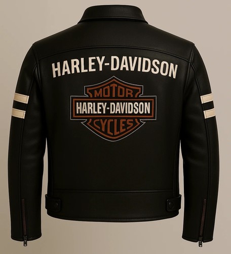 Harley Davidson Men's Black Motorcycle Jacket Real Cowhide Leather Biker Jacket - Picture 2 of 3