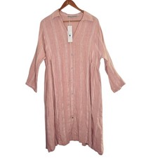 Soul Sparrow Shirt Dress Size XL Powder Pink Pin Striped Linen Midi NWT