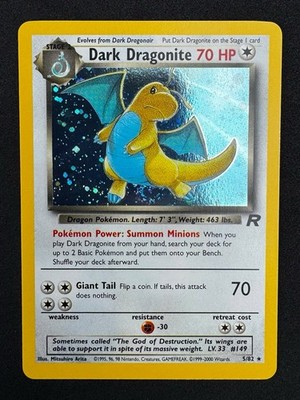 Dark Dragonite 5/82 Holo Rare Team Rocket Pokémon Card WOTC Vintage NM SWIRL  