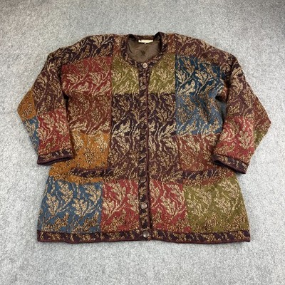 Alpaka Damen Strickjacke Medium Mehrfarbig Folksy Boho Handarbeit Patchwork