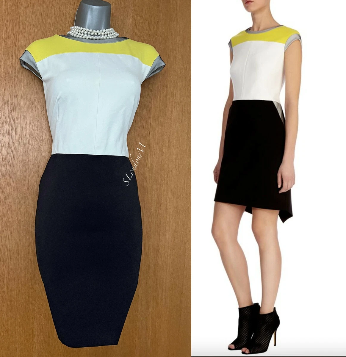 KAREN MILLEN UK 10 Sporty Colourblock Stretch Thick Jersey Race Pencil Dress 38