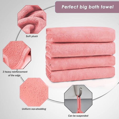 Microfiber Towels Super Soft Fleece Bathing Towel 70x140cm Pink for unisex - Picture 6 of 6