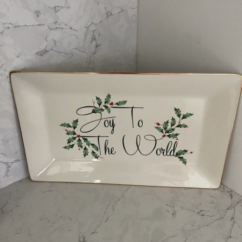 Lenox Joy to the World Sentiment Christmas Winter Greetings Porcelain Tray NIB - Picture 2 of 6