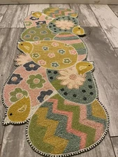 EASTER Eggs Beaded Table Runner Pastel EGGS, Flowers and chicks 36x 14 heavy