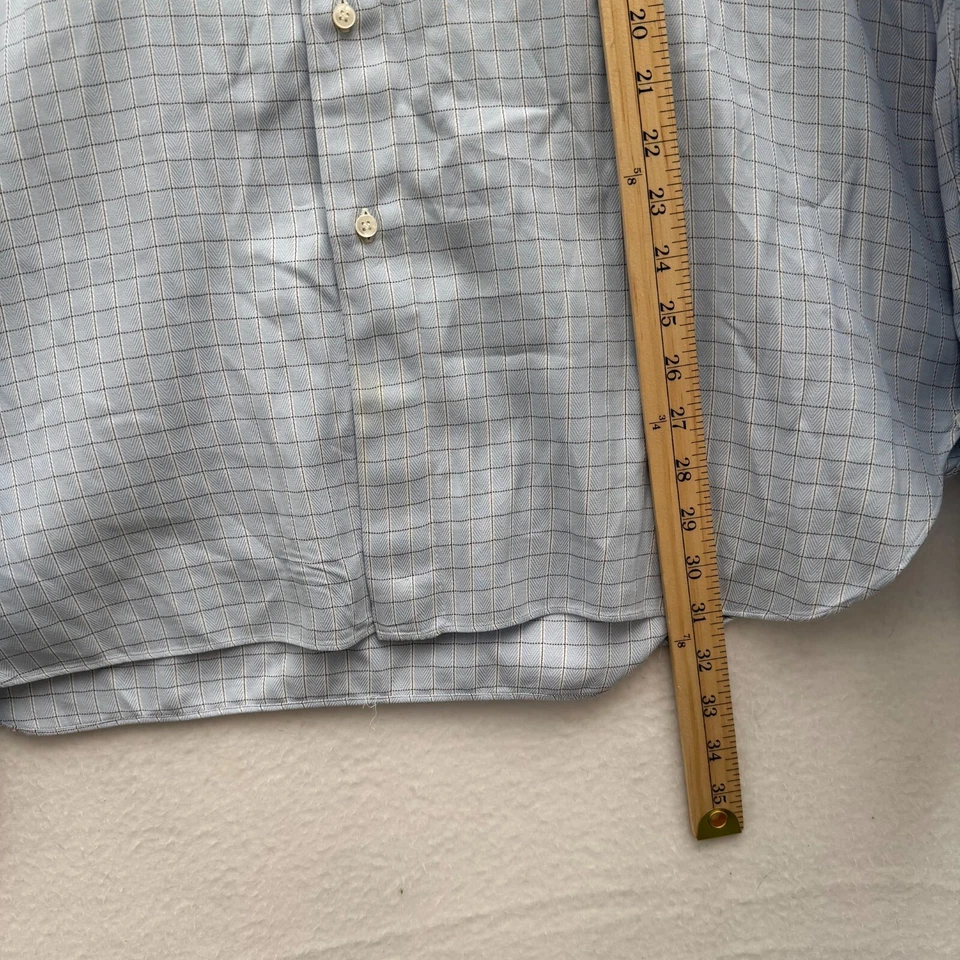 Camisa de vestir Luigi Borrelli Bapoli para hombre ~L azul a cuadros manga larga hecha en Italia Foto 3 de 4