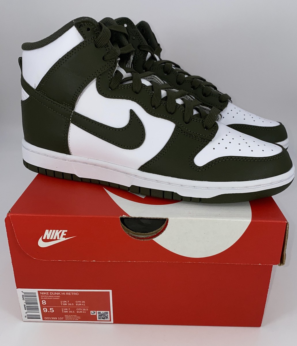 Nike Dunk Hi Retro Cargo Khaki Mens 8/ Womens 9 DD1399-107 