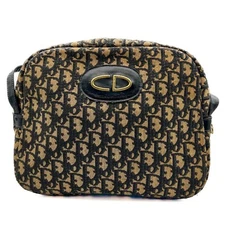 Vintage Christian Dior Trotter Canvas Leather Shoulder Bag Brown Navy Authentic