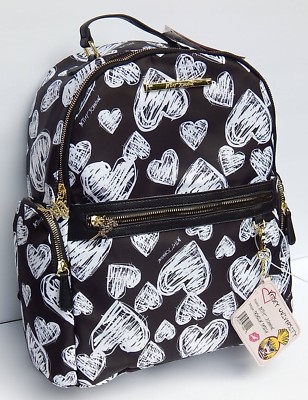 BETSEY JOHNSON HEART PRINTED BLACK/WHITE BACKPACK & CARD  display picture 1