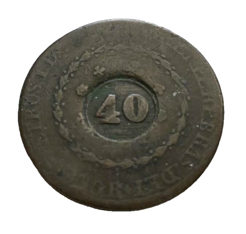 1830 BRAZIL PORTUGAL BRONZE COIN 40 REIS - Counterstamp Over 80