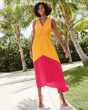 nwt EXPRESS satin colorblock pleated midi dress xs