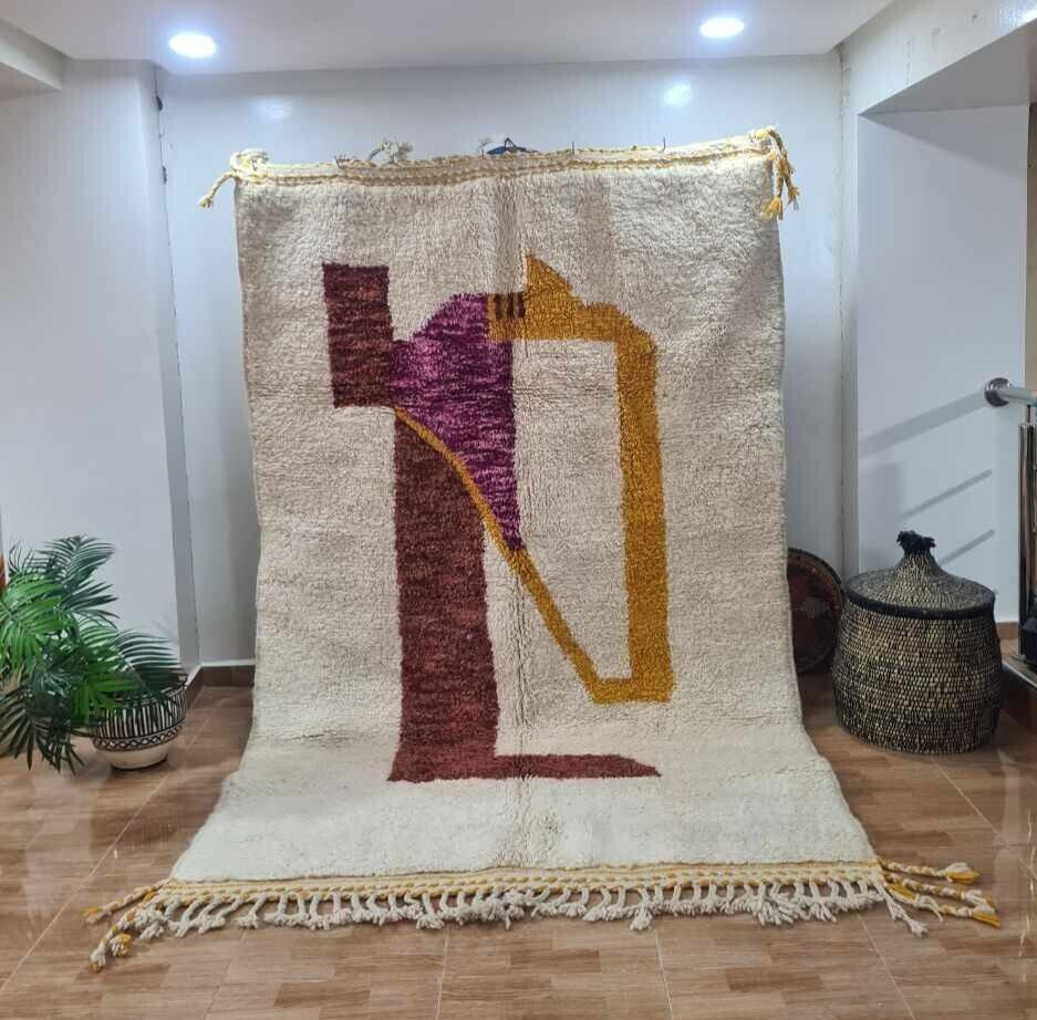 Tapis Berbère Marocain Beni Ourain 5x8 Ft — Laine Tissée Main, Beige Doux, Style Bohème