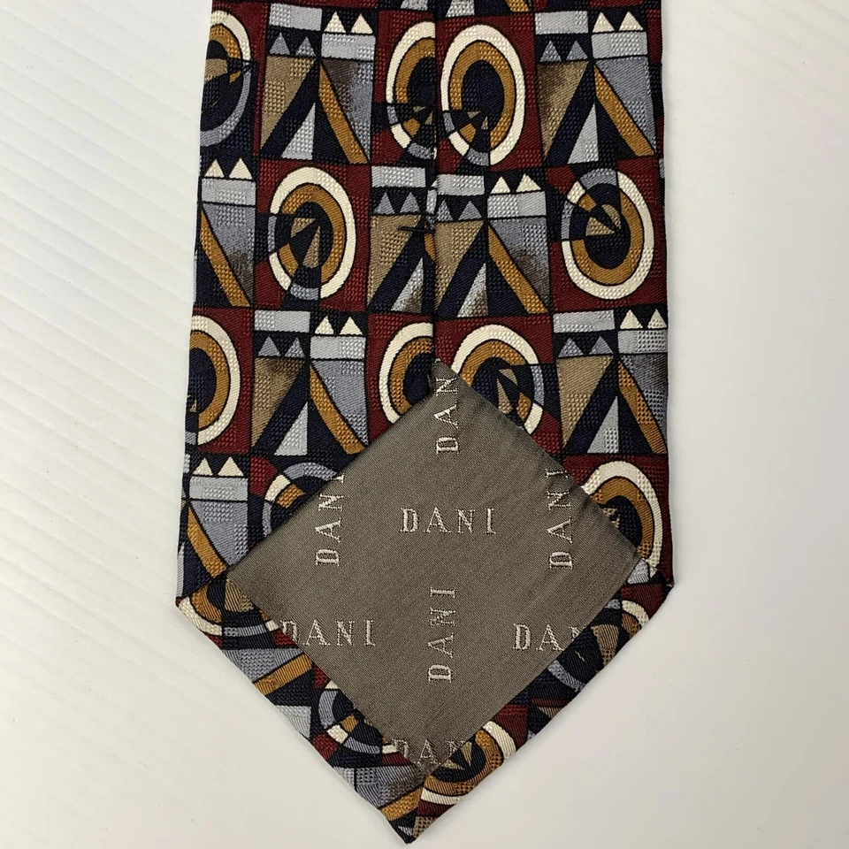 DANI Moda Maschile Silk Necktie Men's Sz 4 x 57.5 Burgundy Black Gold Silver Tie - Изображение 3 из 4
