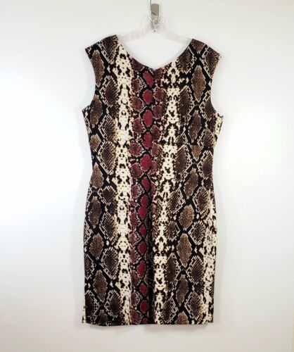 Calvin Klein Size 14 Women's Snake Print Bodycon Brown Dress - Picture 4 of 12