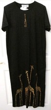 Victoria Harbour Black Knit Short Sleeve Long Dress Giraffes Size Medium 