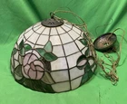 VTG Tiffany Style Stained Glass Hanging Light / Lamp Shade Floral Design 16” Di