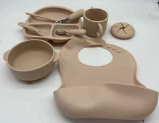 Silicone Baby toddler Feeding Set 9pcs Bib, Bowl, Plate,Snack Cup Spoon and Fork
