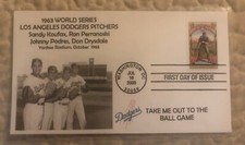 USPS 1ST DAY OF ISSUE LA DODGERS 1963 WORLD SERIES KOUFAX DRYSDALE ONE OF A KIND