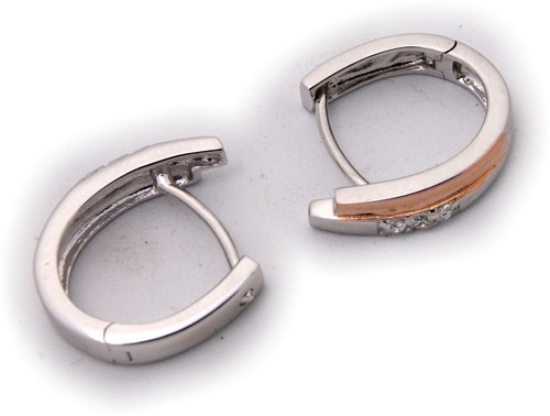Damen Ohrringe Klapp Creolen echt Silber 925 Sterlingsilber rot verg Zirkonia - Picture 3 of 4