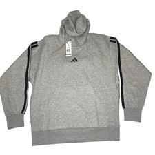 adidas men essentials fleece 3-stripes hoodie XL Grey Heather New NWT JE6302
