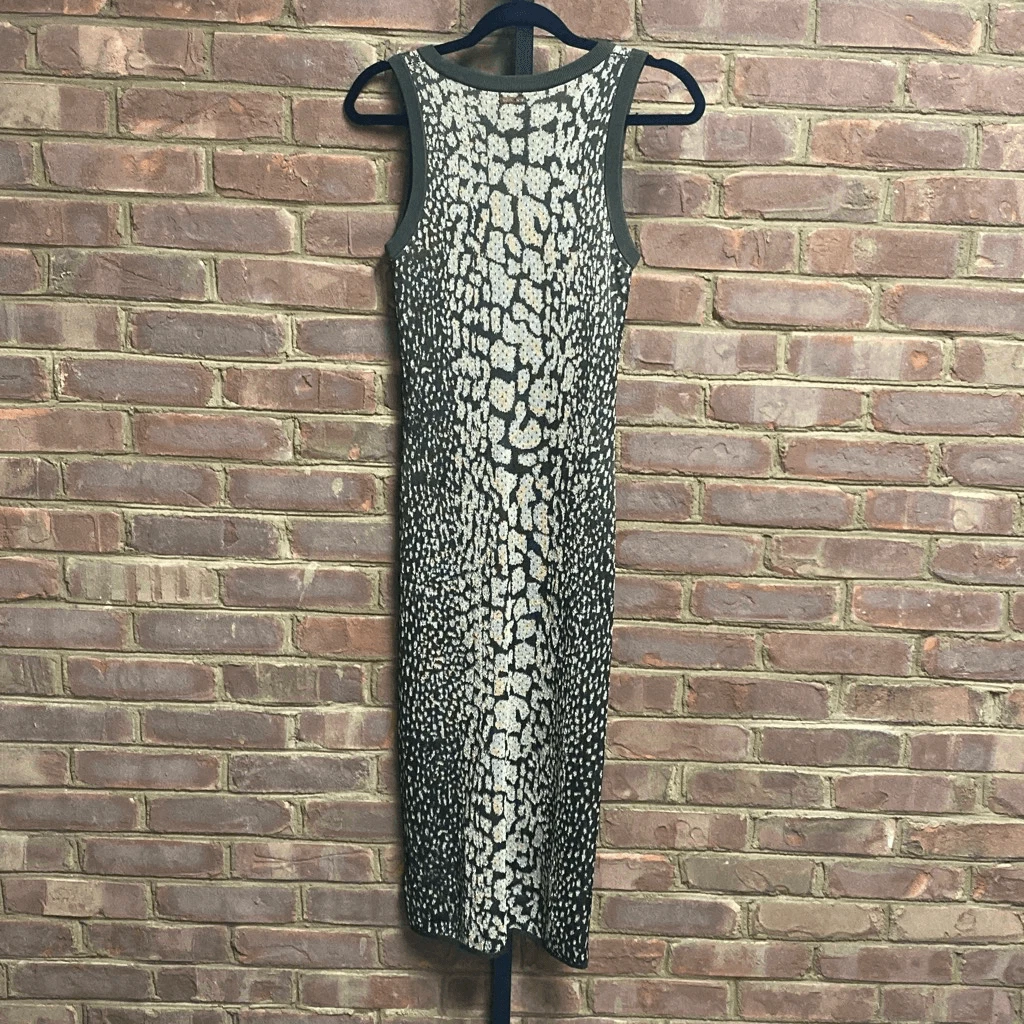 Abito MIDI Michael Kors verde leopardato senza maniche taglia small NUOVO