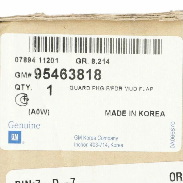 Protector contra salpicaduras moldeado delantero genuino GM 2012-2020 Chevrolet Sonic 95463818 Foto 2 de 4