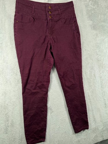 REFUGE Womens 12 Jeggings High Waisted Dark Red Jeans 3 Button Ladies 32x27 - Picture 2 of 10
