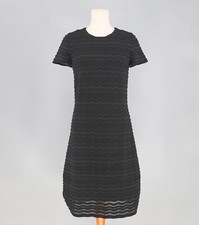 TORY BURCH $400 Black Metallic Stripe Lurex Fitted Wool Night Out Dress Size M