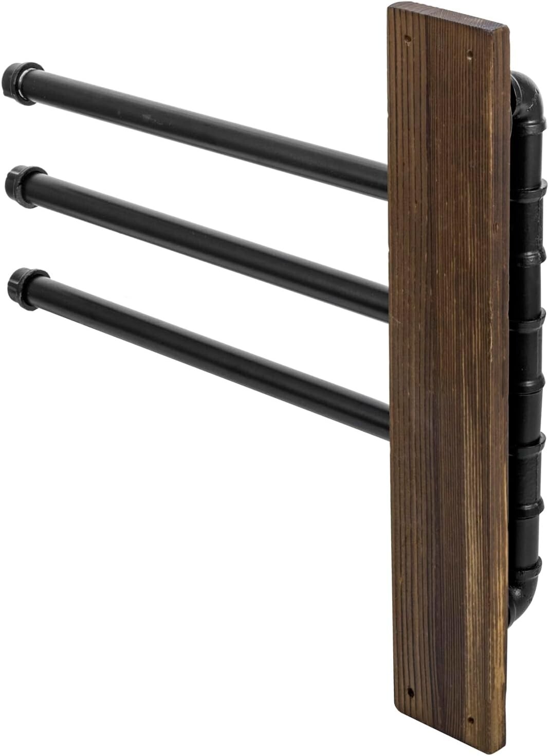 3 Tier Wall Mounted Brown Wood Bathroom Towel Rack with Black Metal Pipe Bars