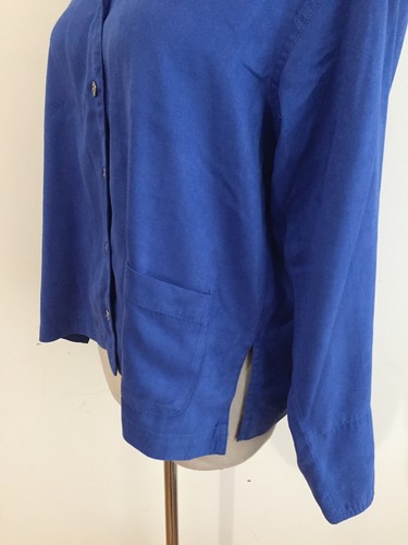 CHICO'S Design Button Front Shirt Blouse Royal Blue Faux Suede Fabric Size 0 - Picture 6 of 11