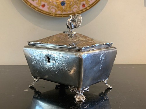 Antique 1870's Austria Silver Footed Sugar Box with Peacock Finial 459 Grams - Picture 9 of 12