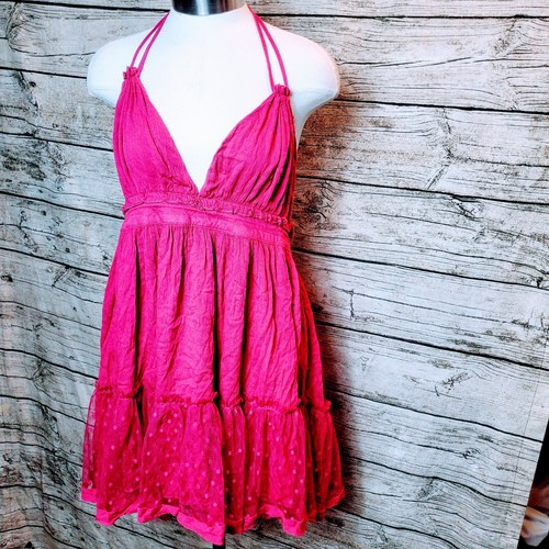 R. Vivimos Adjustable Fuchsia Halter Top Gauzy Sundress Size M 8-10 - Picture 4 of 12