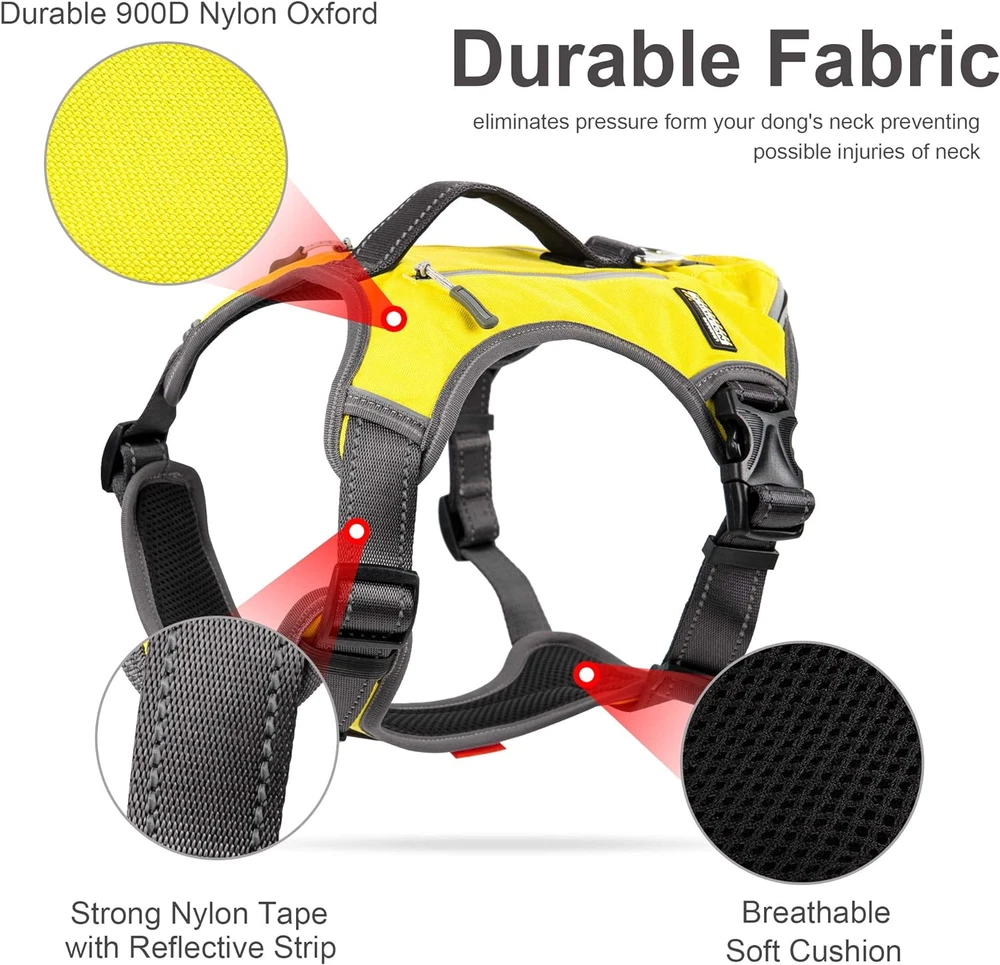 Dog Harness, Multi-Functional No-Pull Pet Vest Harness with Saddle Bags Backpack