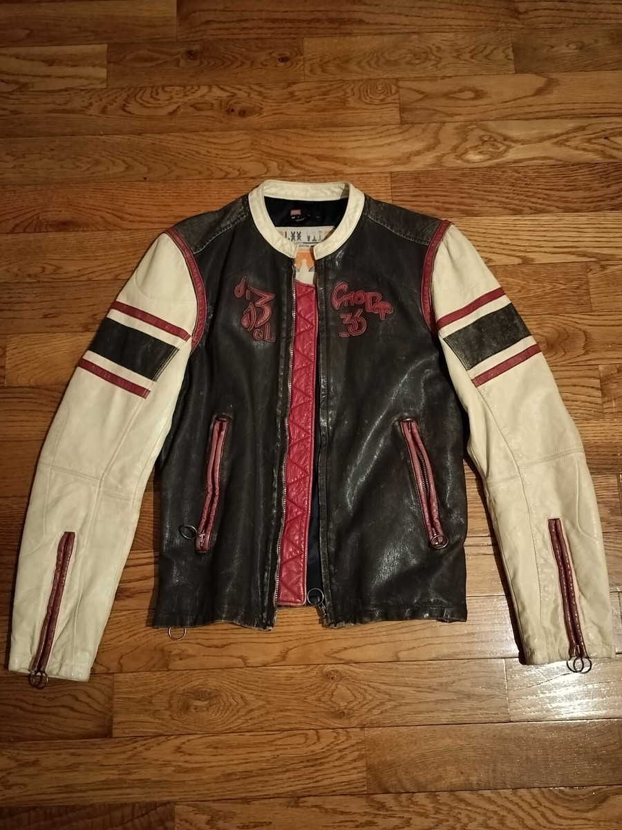 Vintage 90s Diesel Men Racing Motorcycle Leather Jacket Size