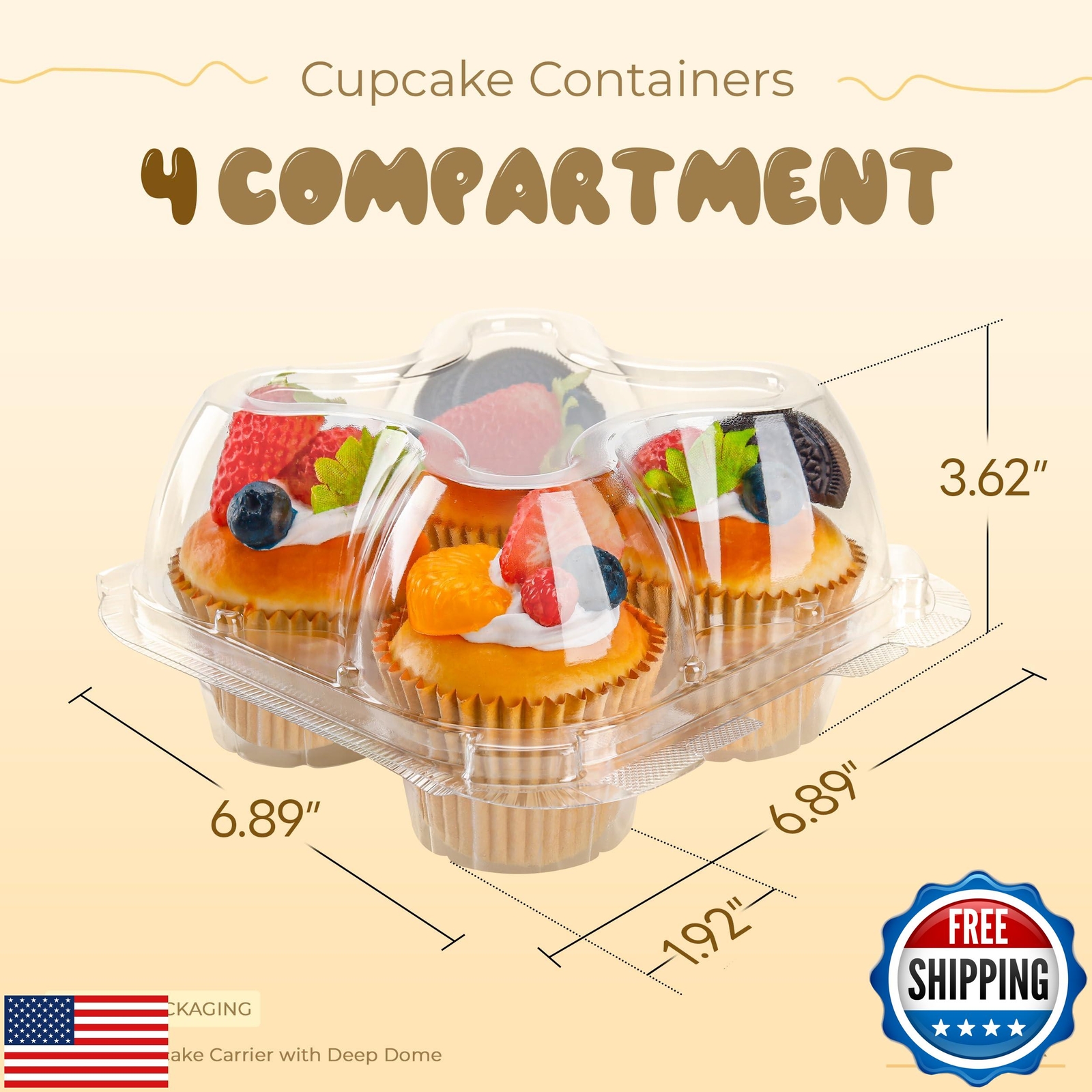NPLUX 4 Compartment Cupcake Containers 60 Pack Cupcake Holder with Connected 