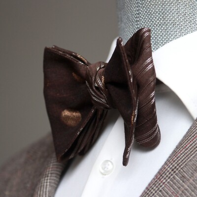 Men's Self-tied Bow Tie 100%Silk Big Butterfly Reversible S66-6 Brown
