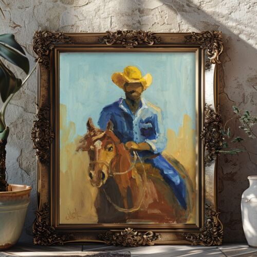 Cowboy Painting Western Original Wall Art Texas Painting Horse Painting Desert - Picture 6 of 10