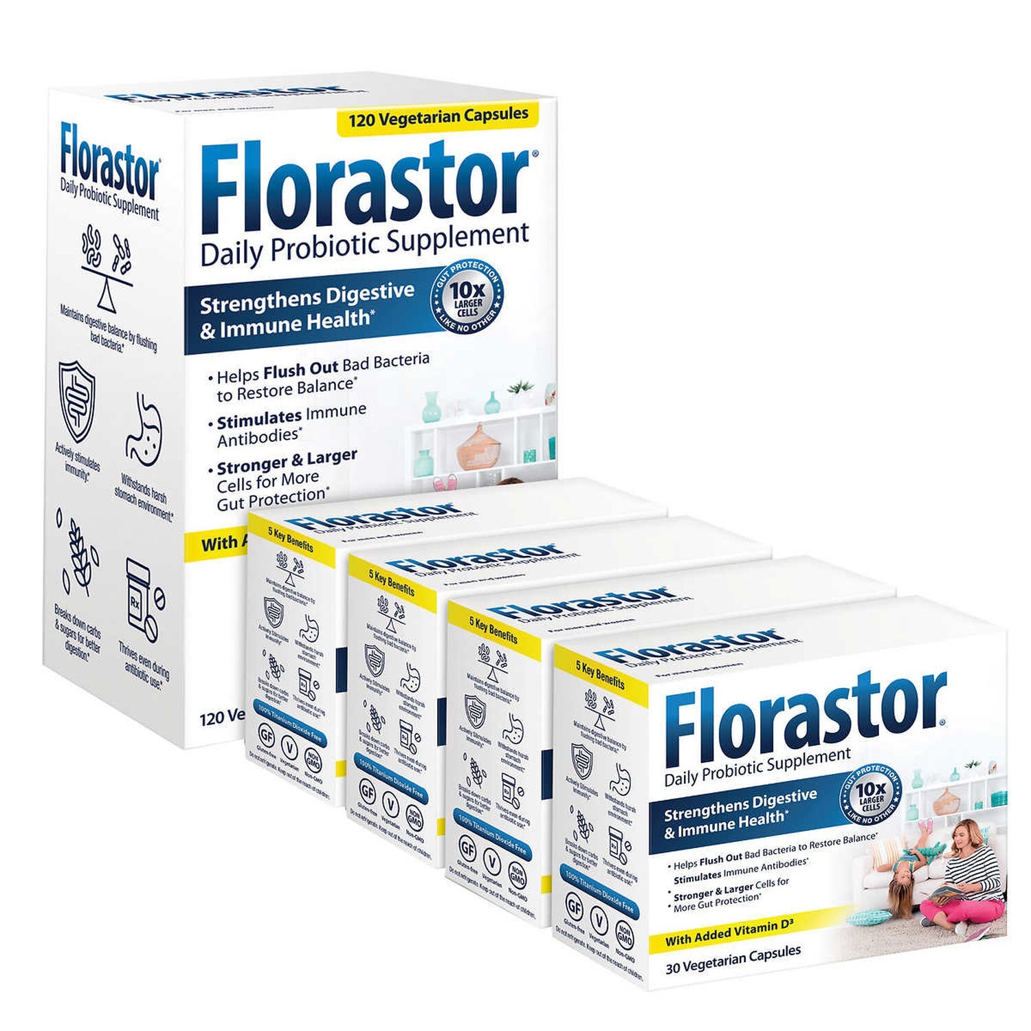 FLORASTOR DAILY PROBIOTIC SUPPLEMENT 250MG WITH D3 FLORA STORE 120 ...