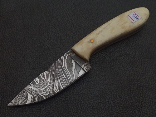 7" CUSTOM HAND MADE DAMASCUS STEEL SKINNER KNIFE BONE HANDLE W/SHEATH N13 - Picture 8 of 8